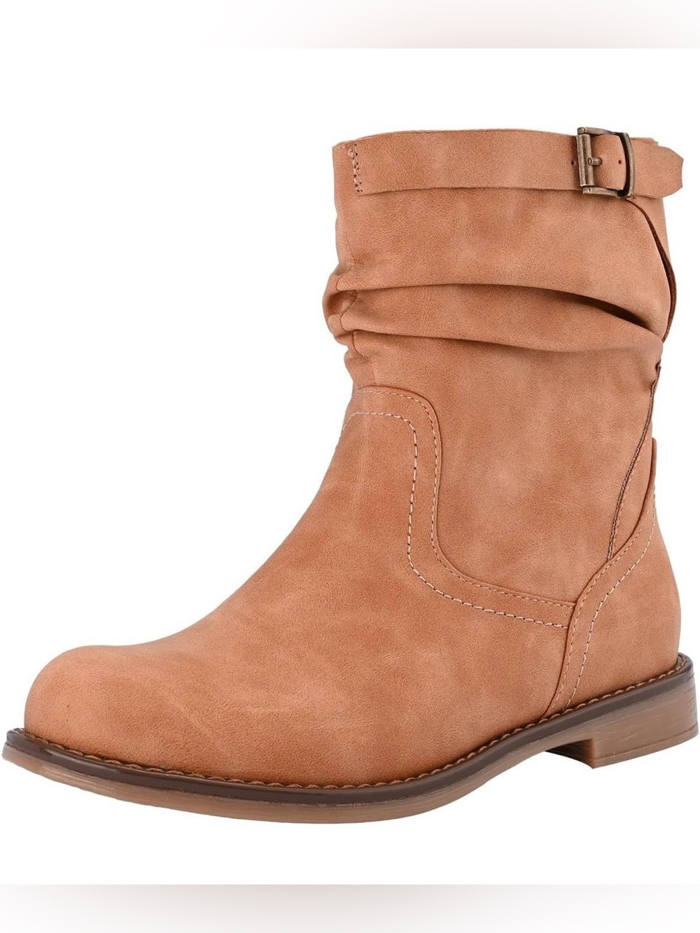 Shoe ‘N Tale Women's Slouchy Buckle Ankle Boots in Tan US Size 9; Euro Size 39.5